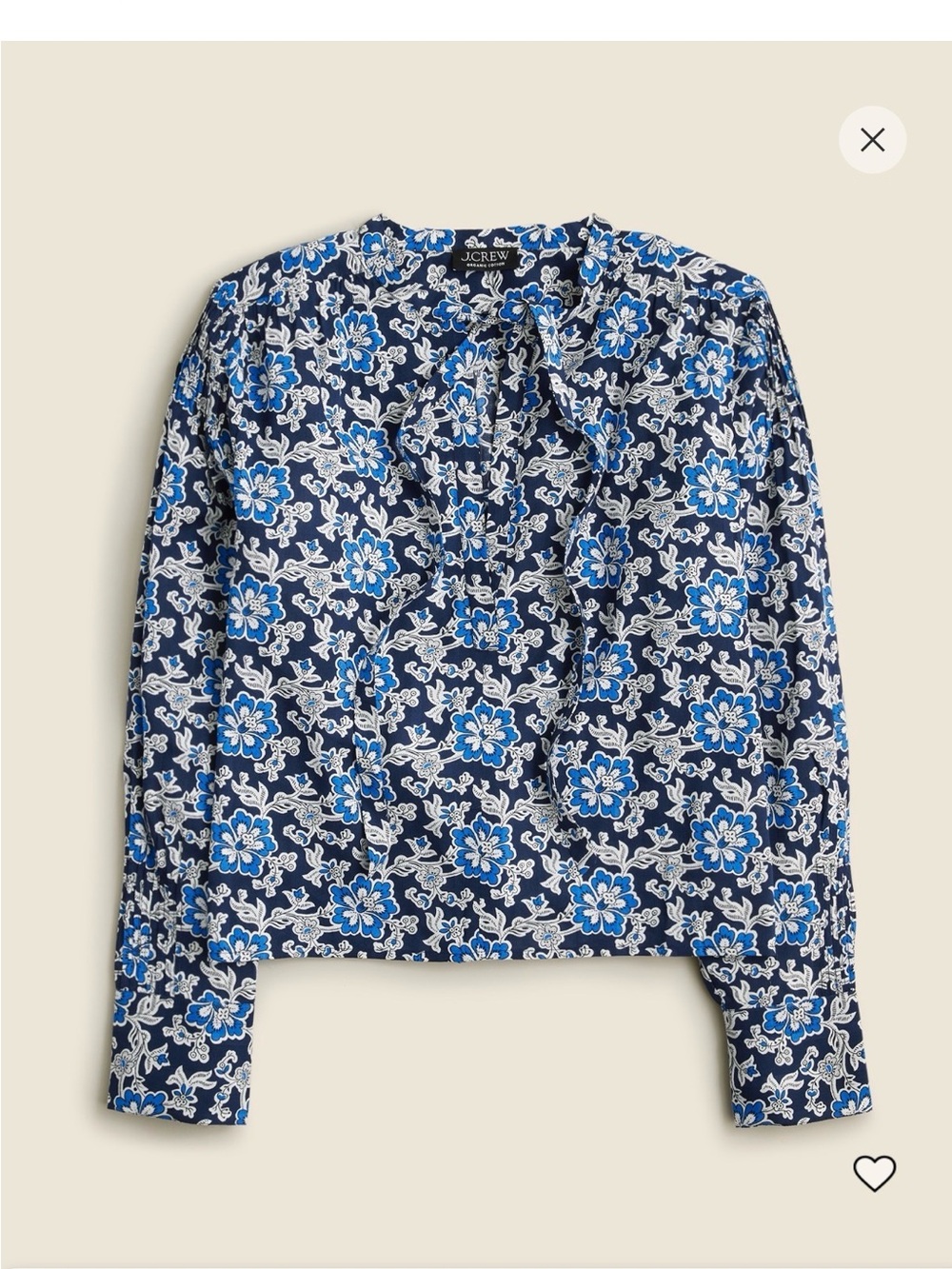 J. Crew Navy and Blue Floral Tie-Neck Blouse
